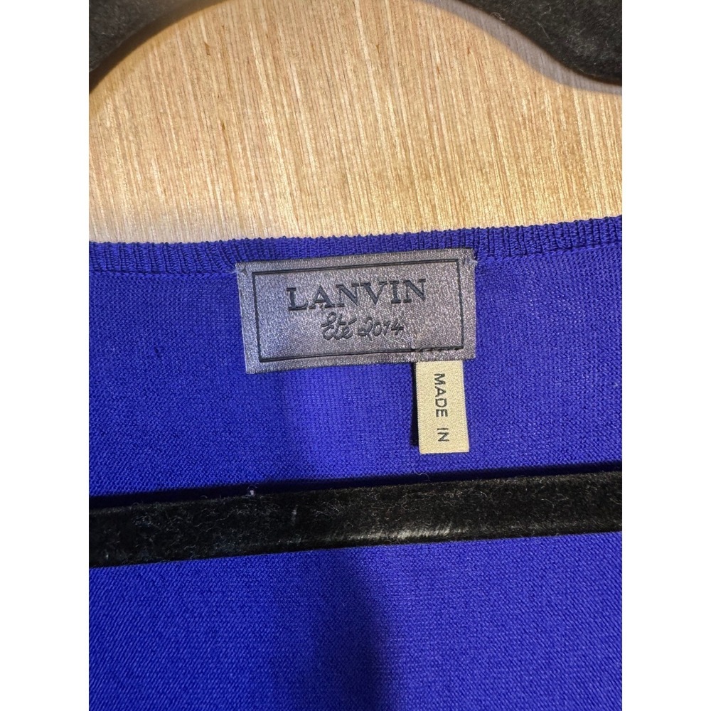 LANVIN Wool Knit Dress Cobalt Blue Long Sleeve V Neck Midi Made in Italy - Picture 4 of 9